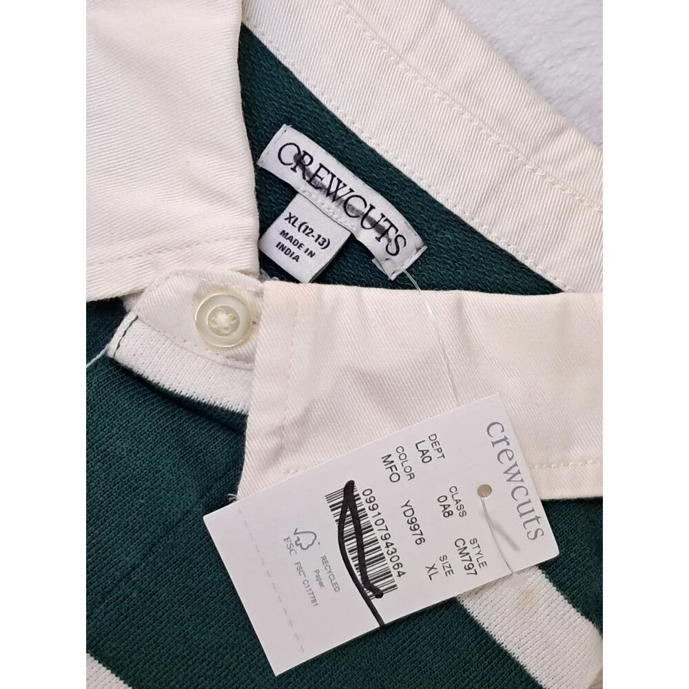 Crewcuts Kids Junior Varsity Rugby Sweatshirt Size XL (12-13) Green Ivory NWT